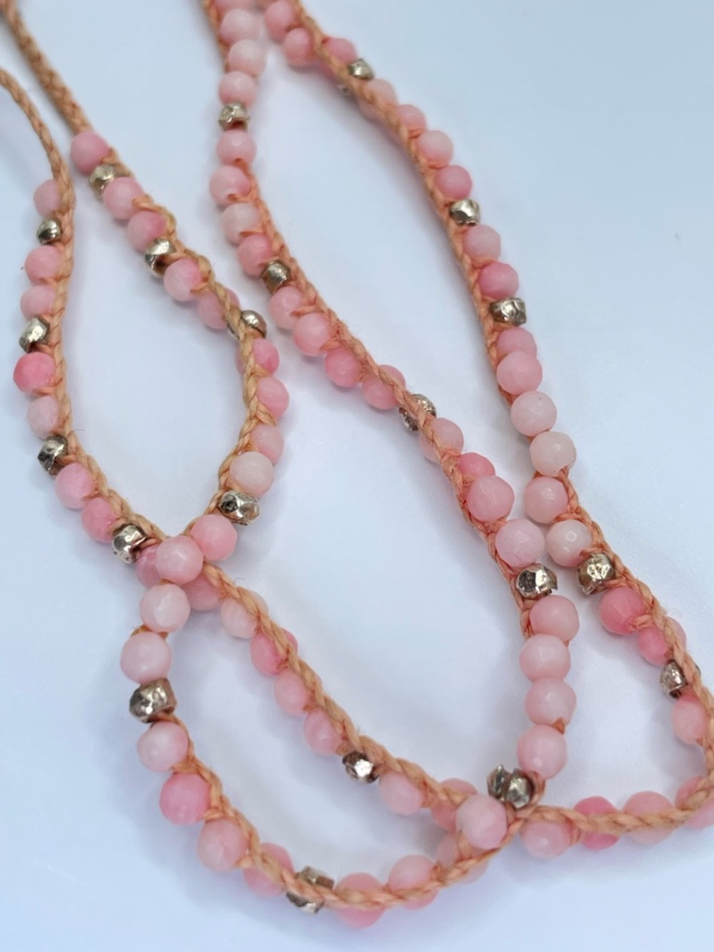 Chan Luu Pink Opal Beaded Necklace 925 Silver Dainty Boho Cord Minimalist - Picture 4 of 12